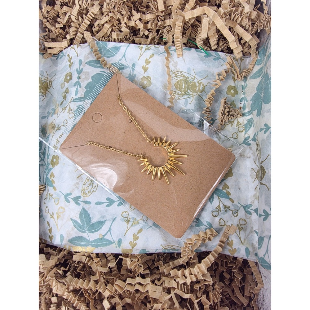 18" Gold Plated Stainless Steel Golden Sun Rays Pendant Necklace w/ 2" Extension - Picture 5 of 5